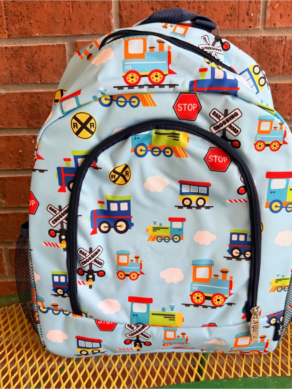 NWT Boys Kids Light Blue Train Print School Daycare Backpack